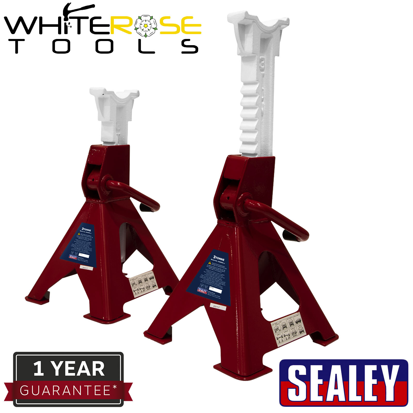 Sealey Axle Stands (Pair) 3tonne Capacity per Stand Ratchet Type Garage Workshop