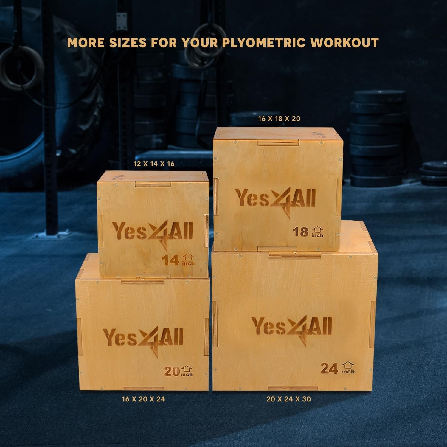 Plyo Box Wooden 3-in-1 12,14,16in Jump Box for Strength Training Home Gym