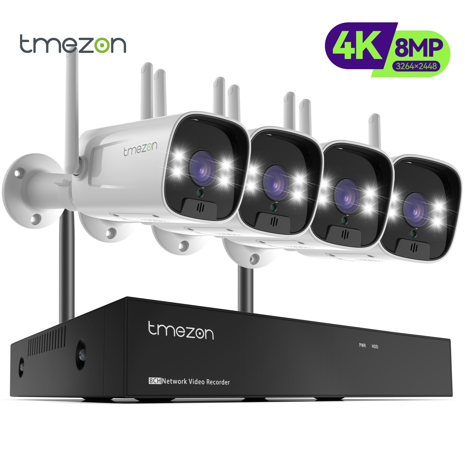 TMEZON Wireless 8MP Security Camera System 5MP 10CH NVR Two-Way Audio Recording