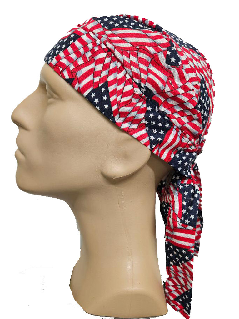 THERMO-COOL COOLING DOO-RAG/TIE HAT - STARS & STRIPES FLAG - MADE IN USA