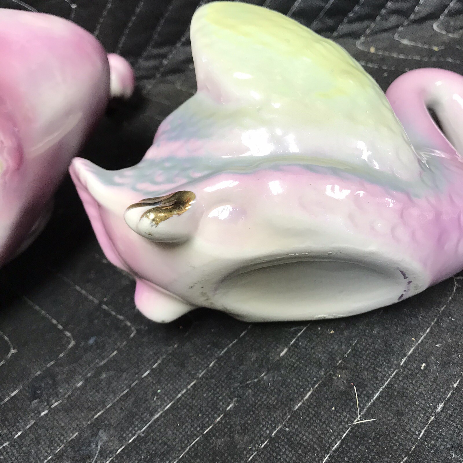 Pair MCM Lusterware Swan Planters Pink Marked COLONIAL CHINA