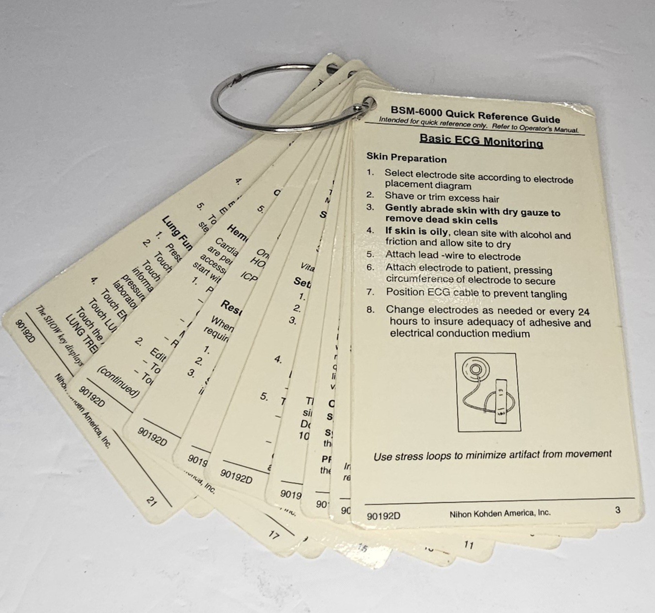 Nihon Kohden BSM-6000 Quick Reference Guide ECG Monitor Flip Cards 90192D