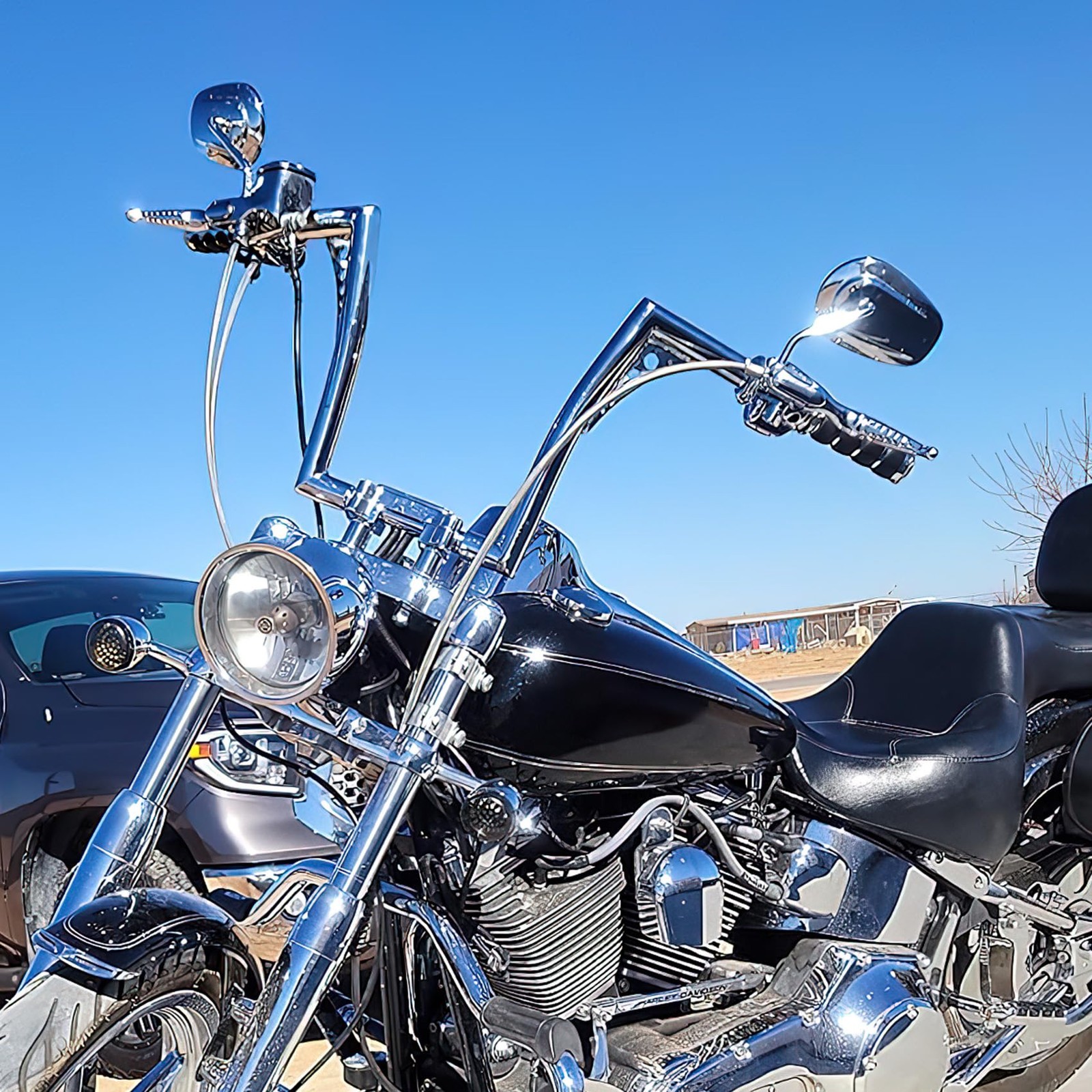 Chrome 14" Rise Batwing APE Handlebar 1-1/4" Hangers