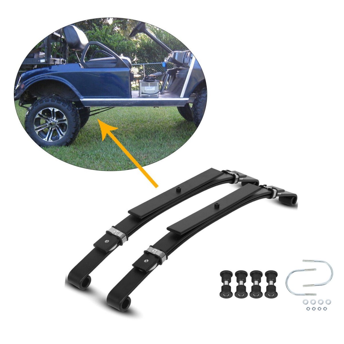 Set of 2 Heavy Duty Rear Leaf Springs For Club Car DS Golf Cart 1981+ w/Bushings