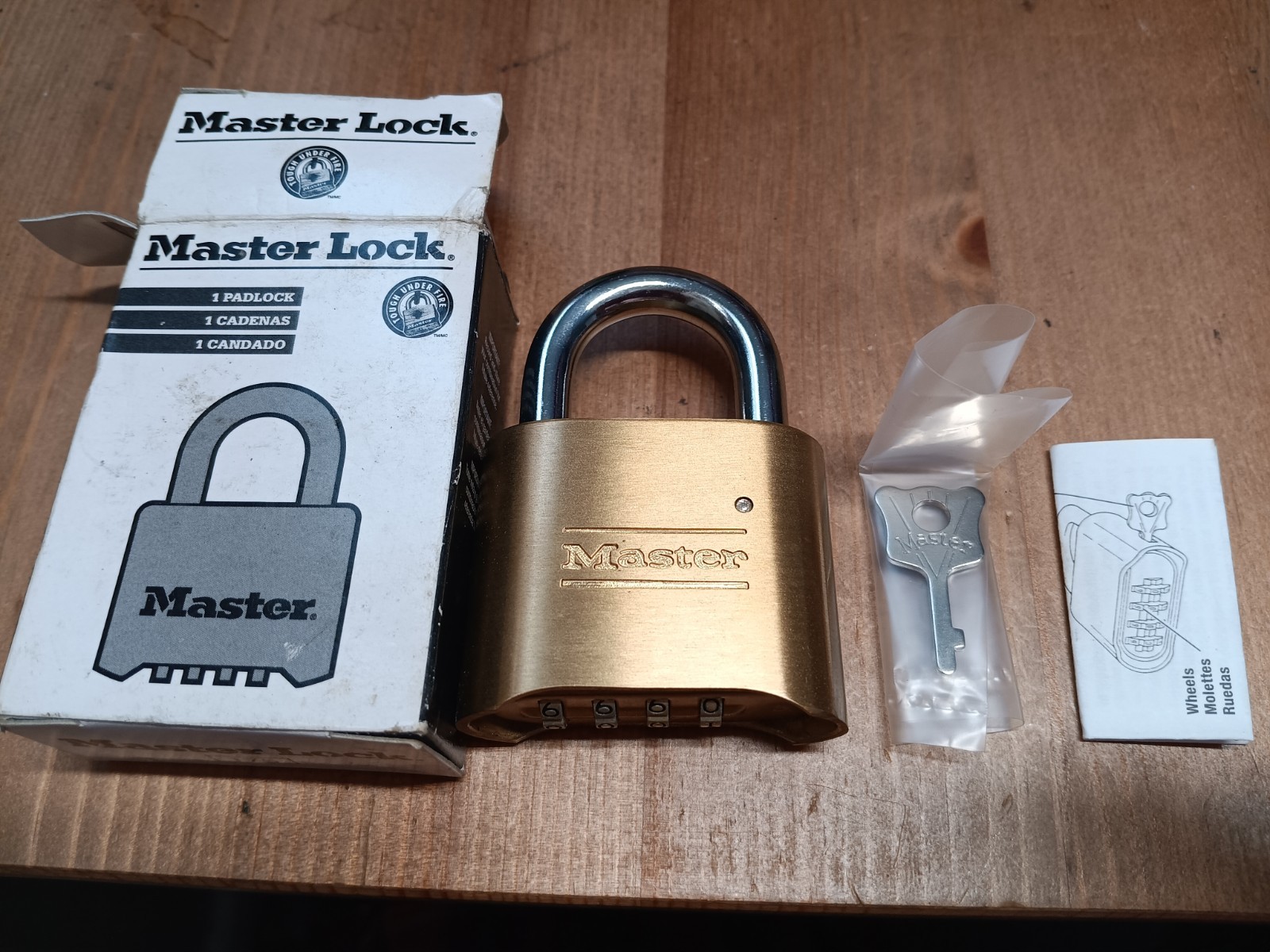 Master Lock 175 Resettable Combination Padlock, Brass, 2"  New Key