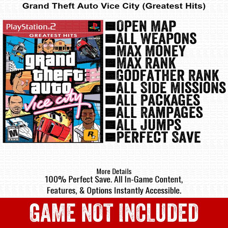 Grand Theft Auto Vice City Greatest Hits 100% All Items PS2 Memory Card