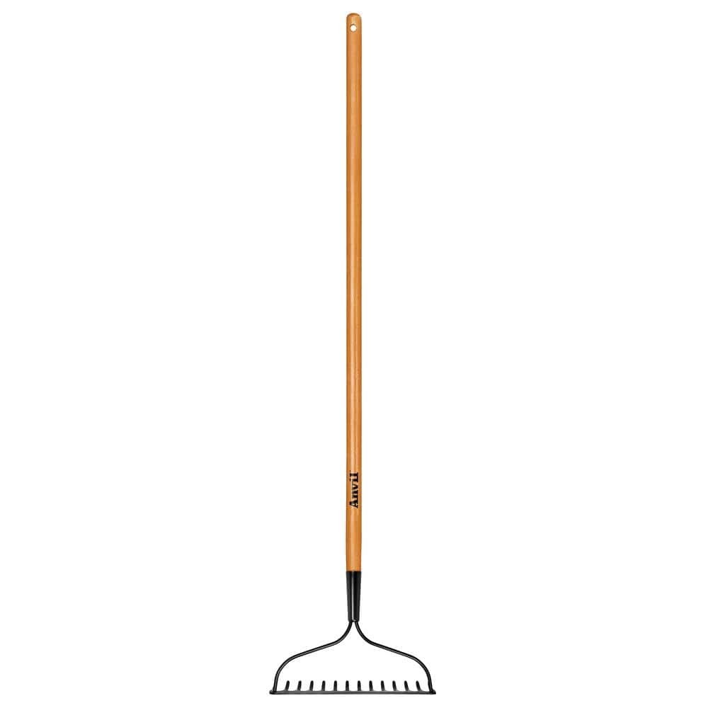47 In. Wood Handle Coated Steel Garden Bow Rake Wood Handle Welded Tines 14-Tine