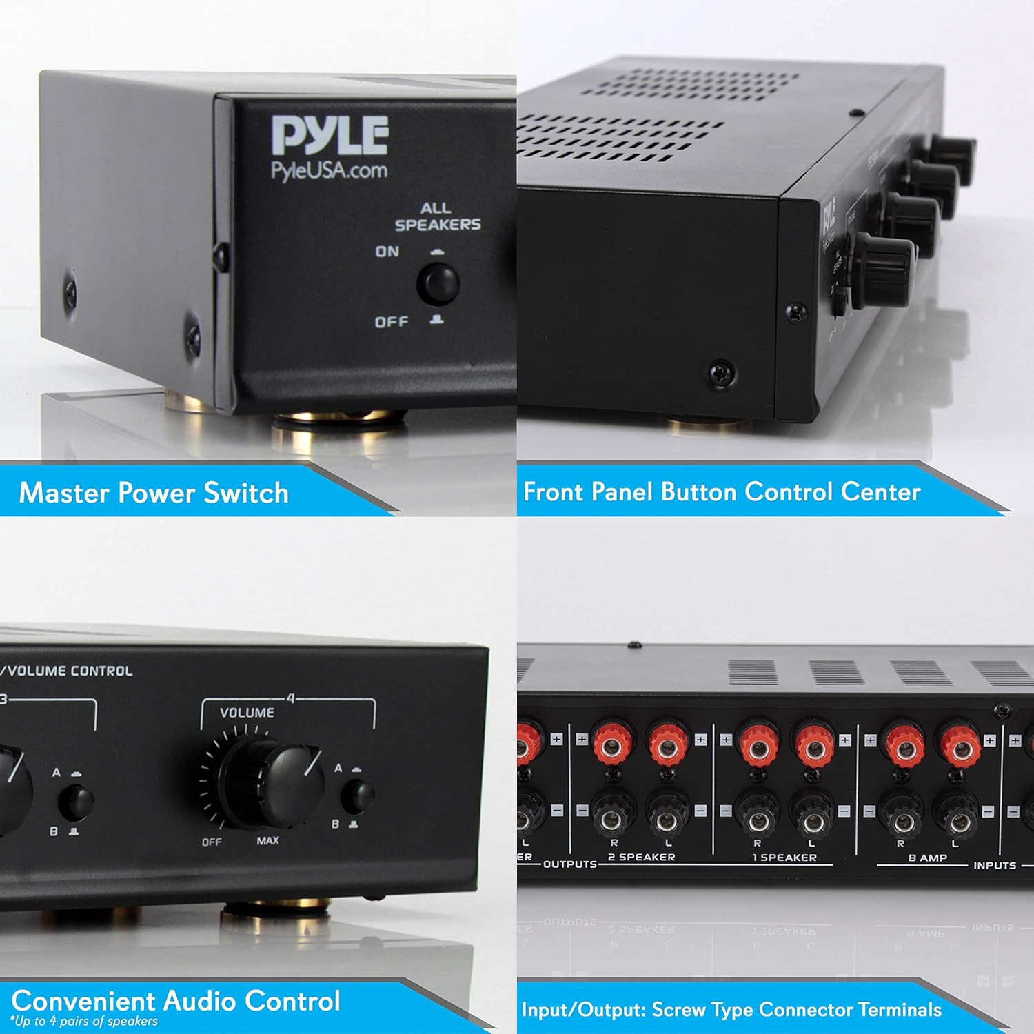 4 Channel Speaker Selector Switch - Multi Zone Audio Distributor with Independen