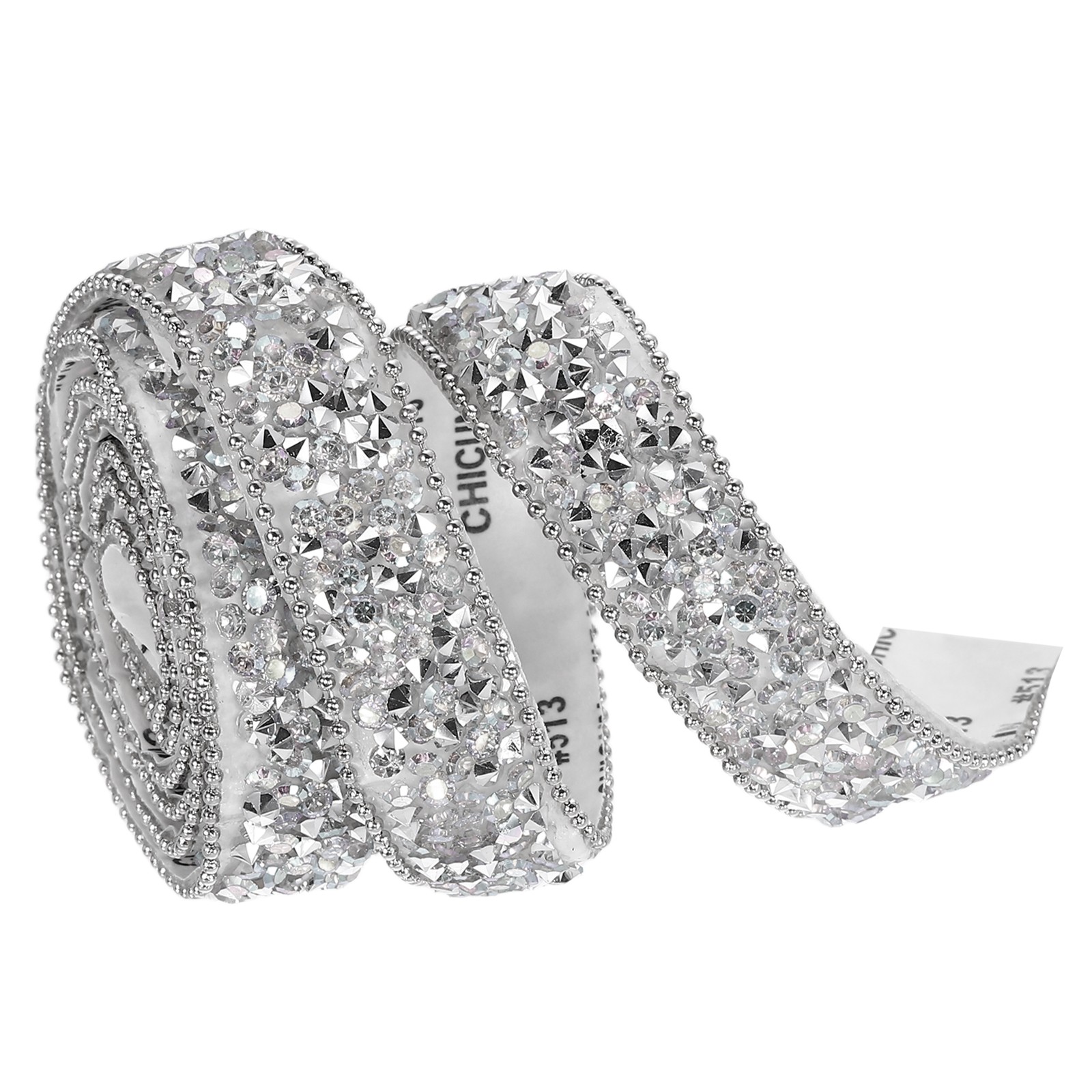 1 Yardx0.59" Crystal Rhinestone Ribbon Adhesive Strips, Silver White