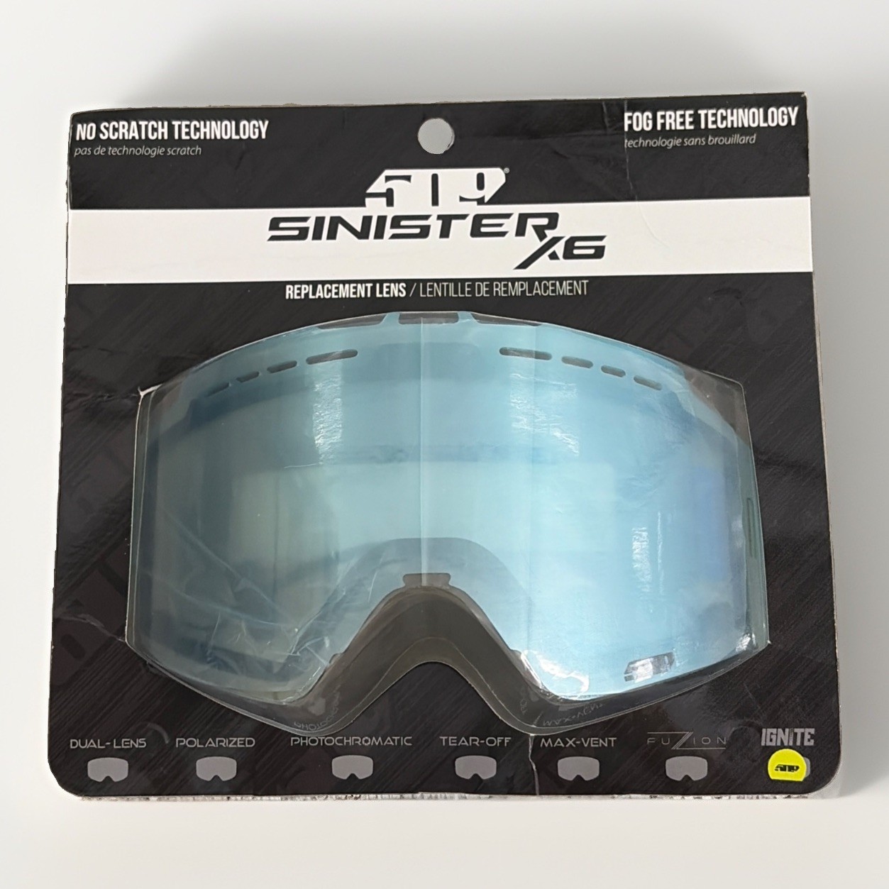 509 SINISTER X6 IGNITE LENS - Sapphire Mirror Lt Blue Tint - Fog Free Tech - New