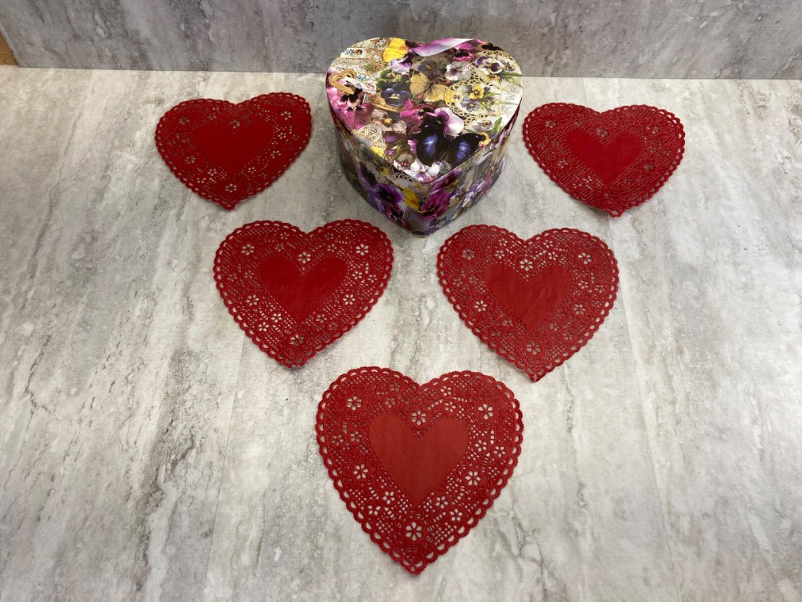 Heart Shaped Floral Box - 1996 - Tri Costal Brand - 6.5" X 6.5" W/Paper Hearts