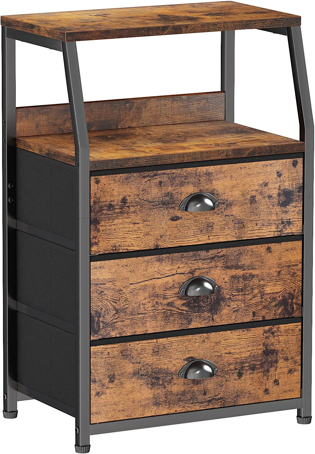 Nightstand with 3 Drawers and 2-Tier Shelf, Fabric Small Dresser Organizer Verti