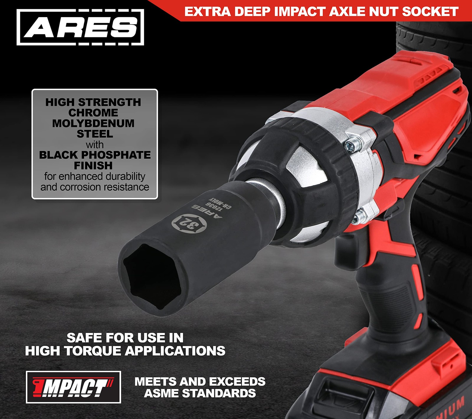 32MM Axle Nut Socket 6 Point Extra Deep 1/2Inch Drive Impact Tool""