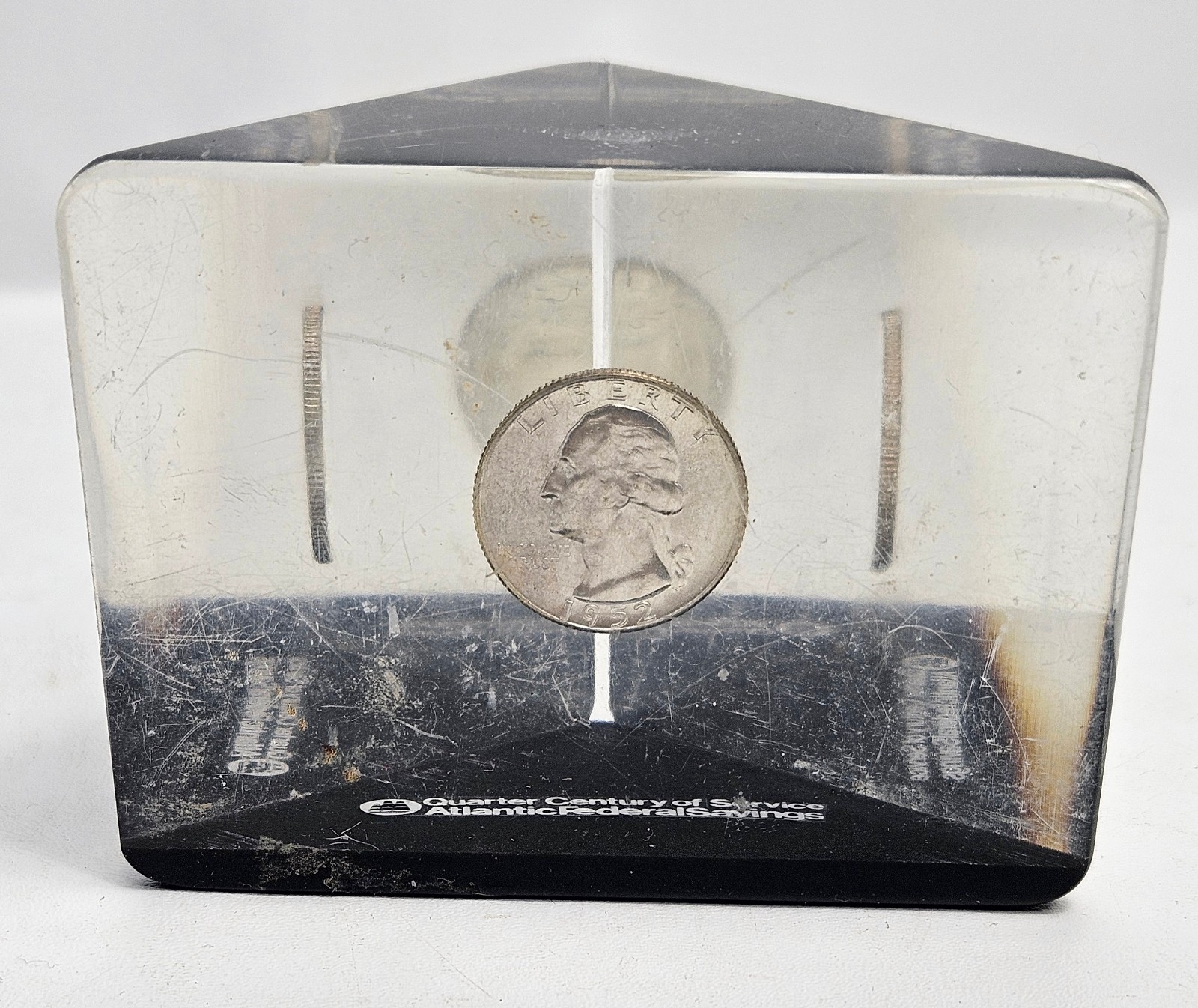 1952 Washington Quarter in Vintage Acrylic Service Award Paperweight