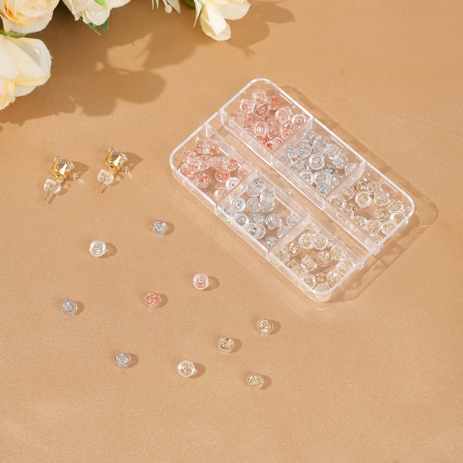 120pcs 18K Gold Earring Backs for Studs, 3 Colors Silicone Earring Backs Repl...