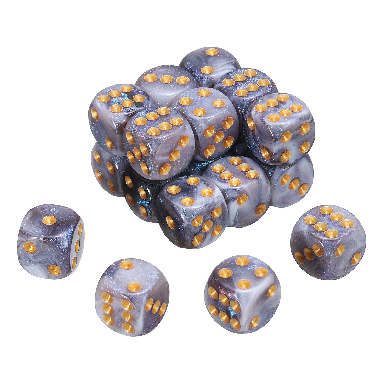 20Pcs 6 Sided Standard Dice, Acrylic D6 Pearl Pattern Dice (Gray and White)