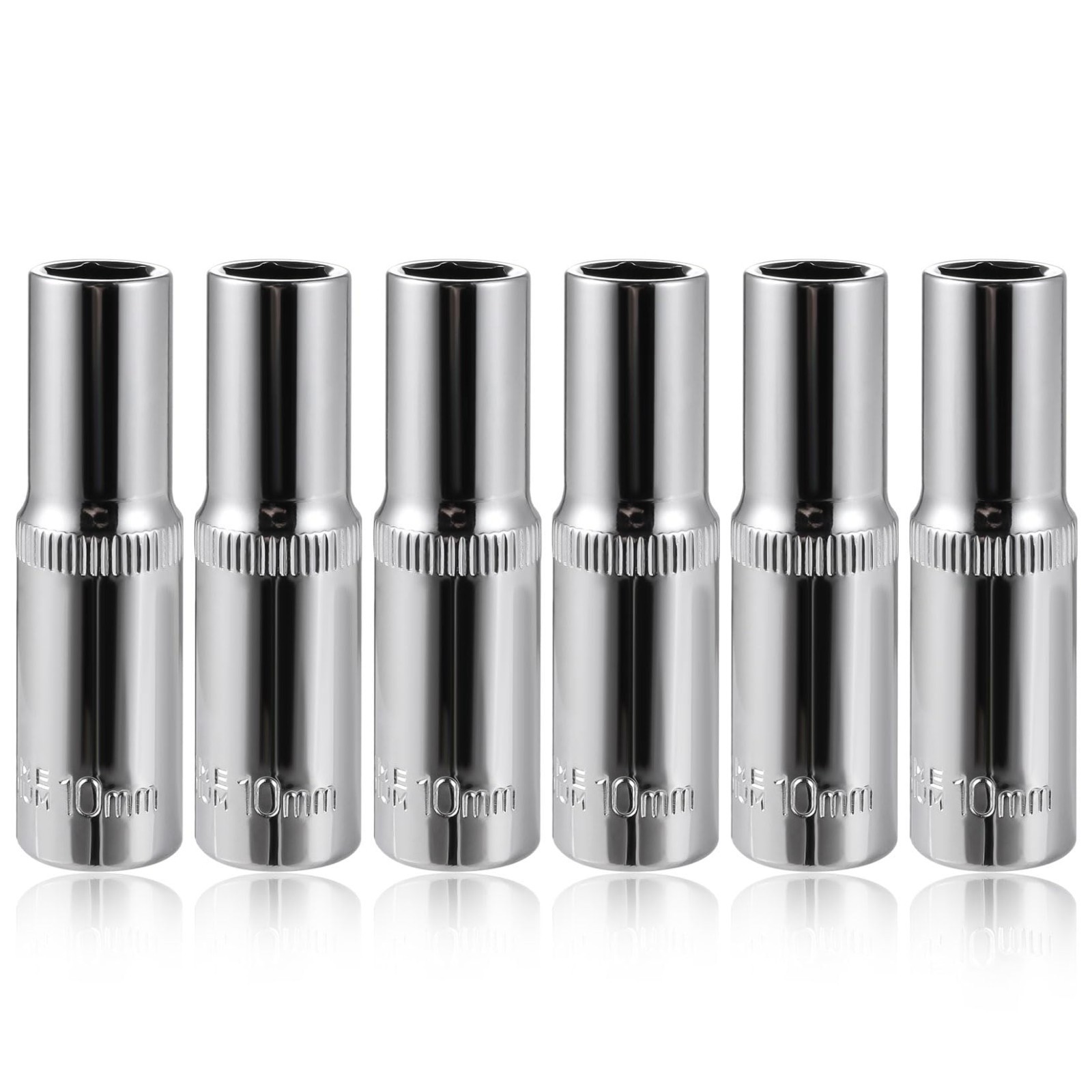 6Pc 10mm Deep Sockets 6Point 3/8 Drive HeavyDuty Chrome Vanadium Steel for Au