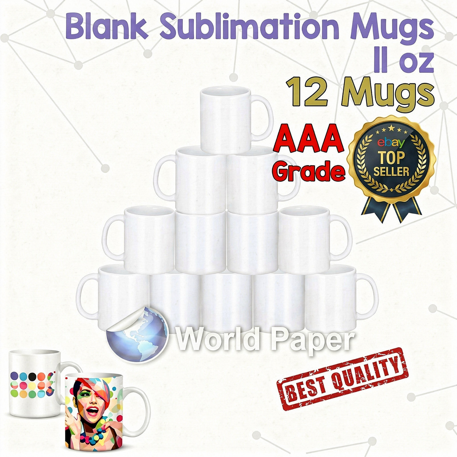 AAA Sublimation Coffee mugs ~ Ceramic ~ Blank 11oz White ~ 12 pack ~