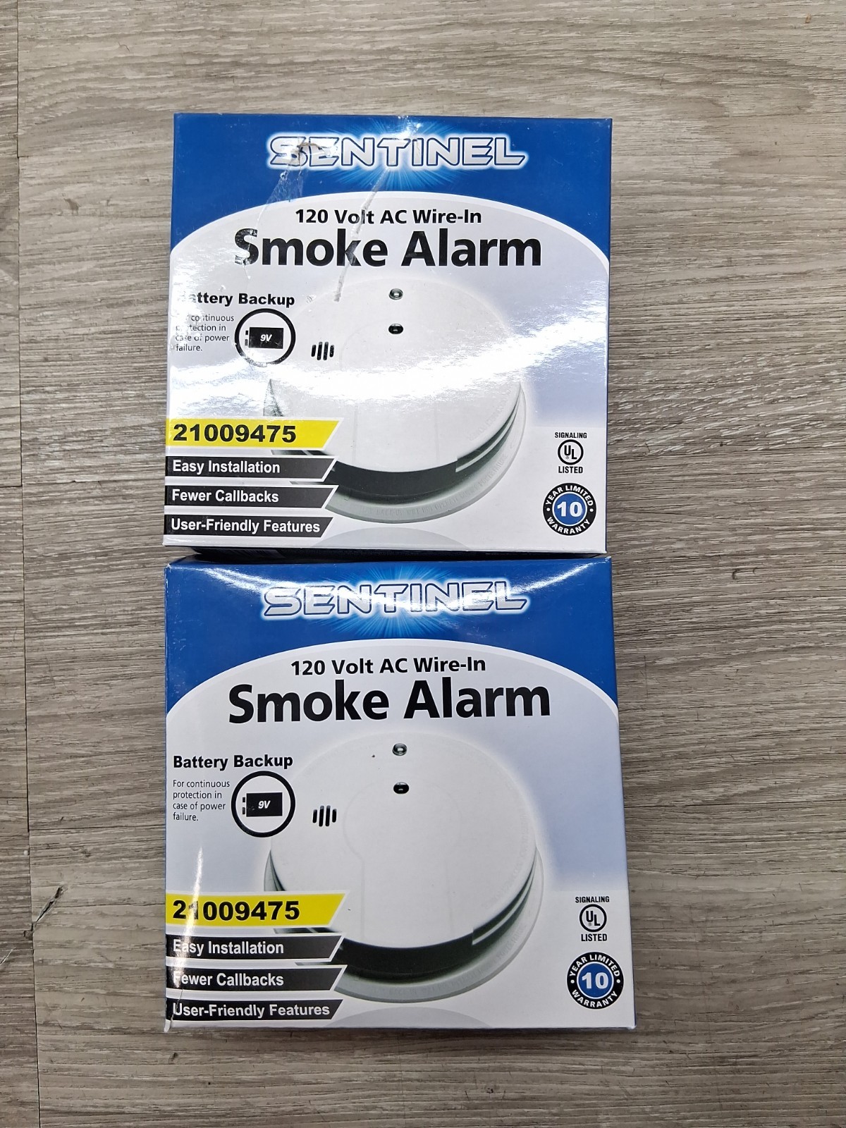 (Pair)SENTINEL Hard wired Smoke Detector has 9V Battery Backup, 120 VOLTS