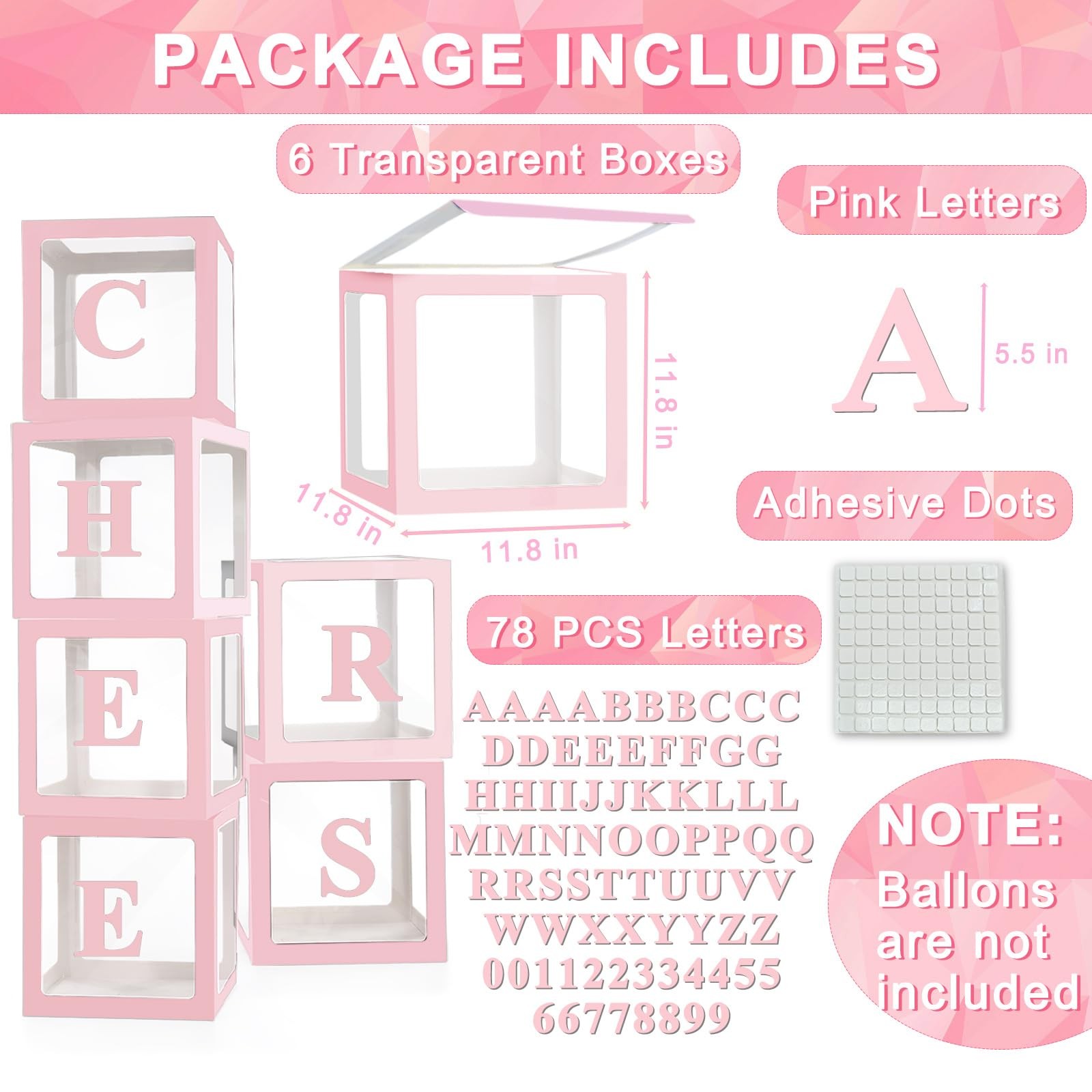Transparent Balloon Boxes with 78 Letters Numbers for Custom Name