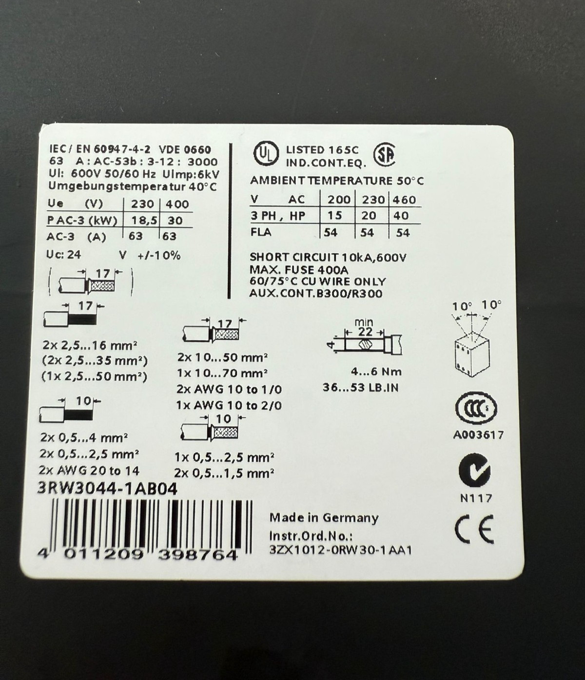 SIEMENS SIRIUS 3RW3045-1AB04