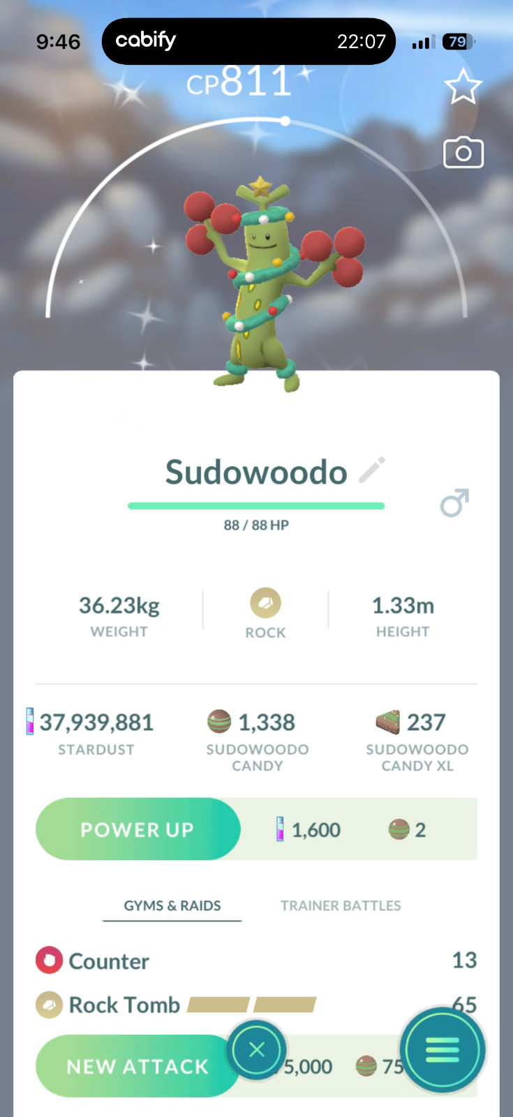 SHINY ✨ SUDOWOODO WINTER ATTIRE!!! ✨ - PKMN GO!!! - NOT REGISTERED!!!