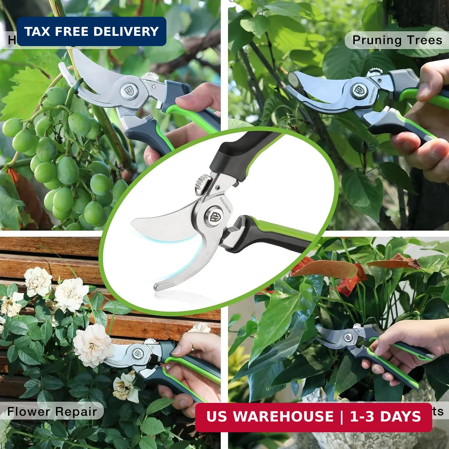 Garden Bypass Pruning Shears, 8.5" Pruning Scissors with CRV Integral Forged Bla