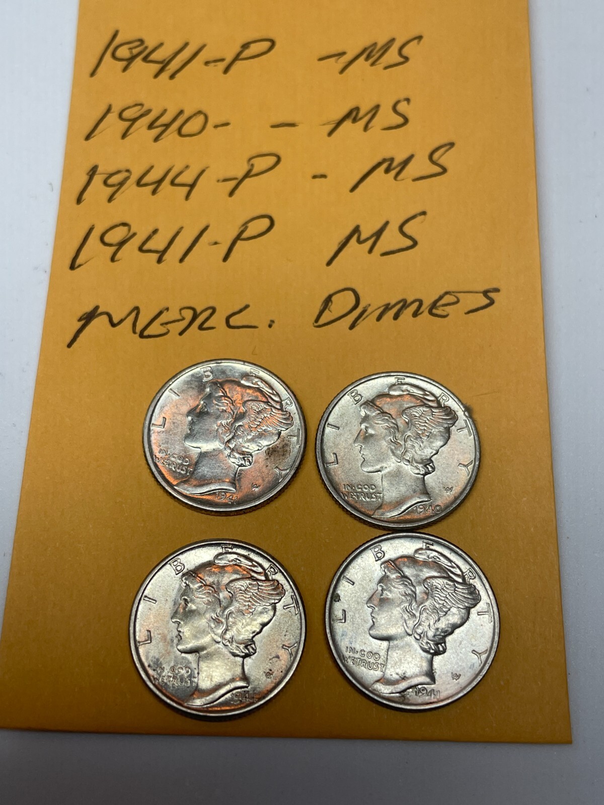 1940, 1941, 1941, 1944 (4) Mercury Silver Dimes MS