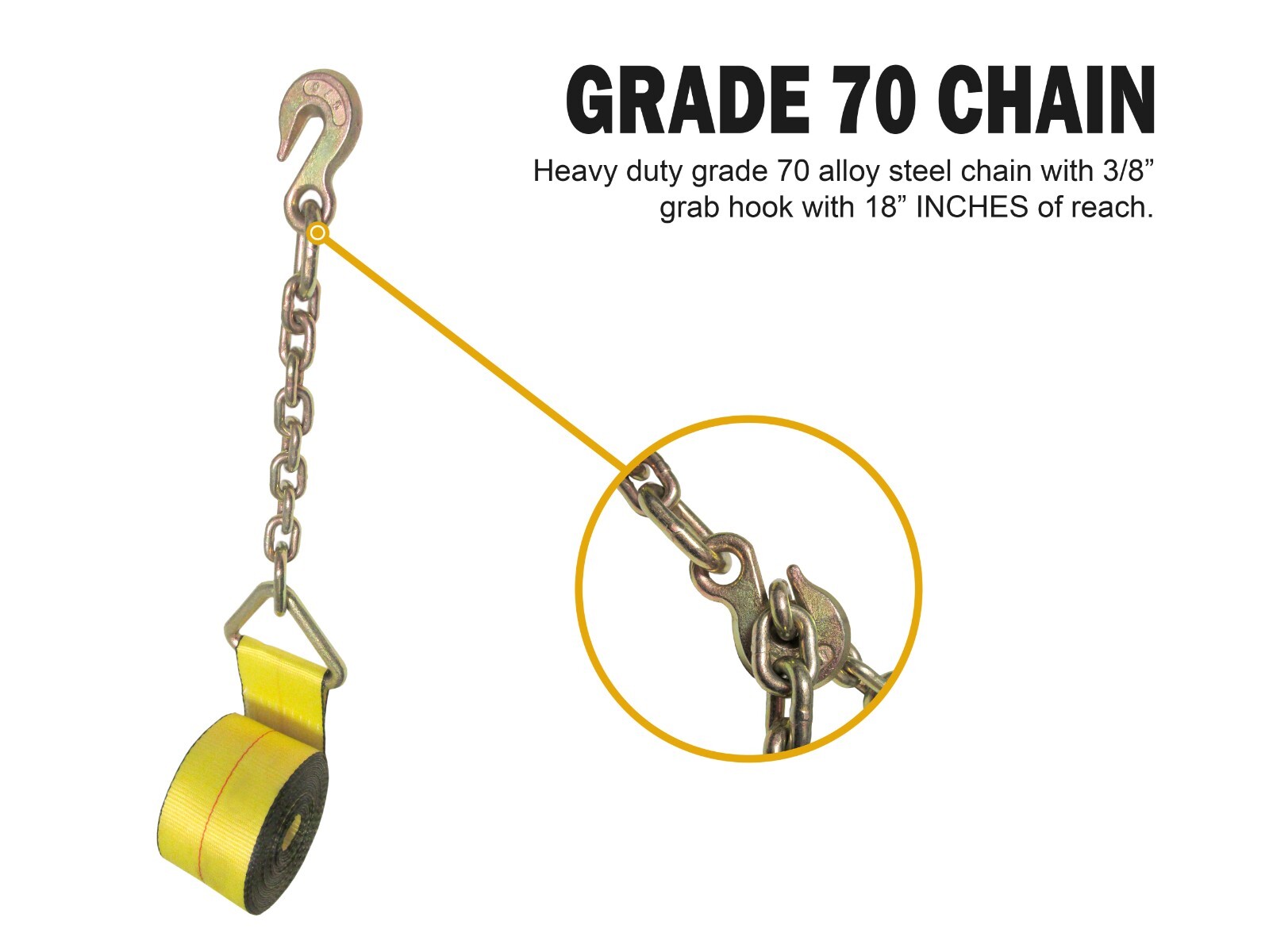4" x 30 FT Winch Straps with Chain End Grab Hook Extension Tie Down 2 Pack