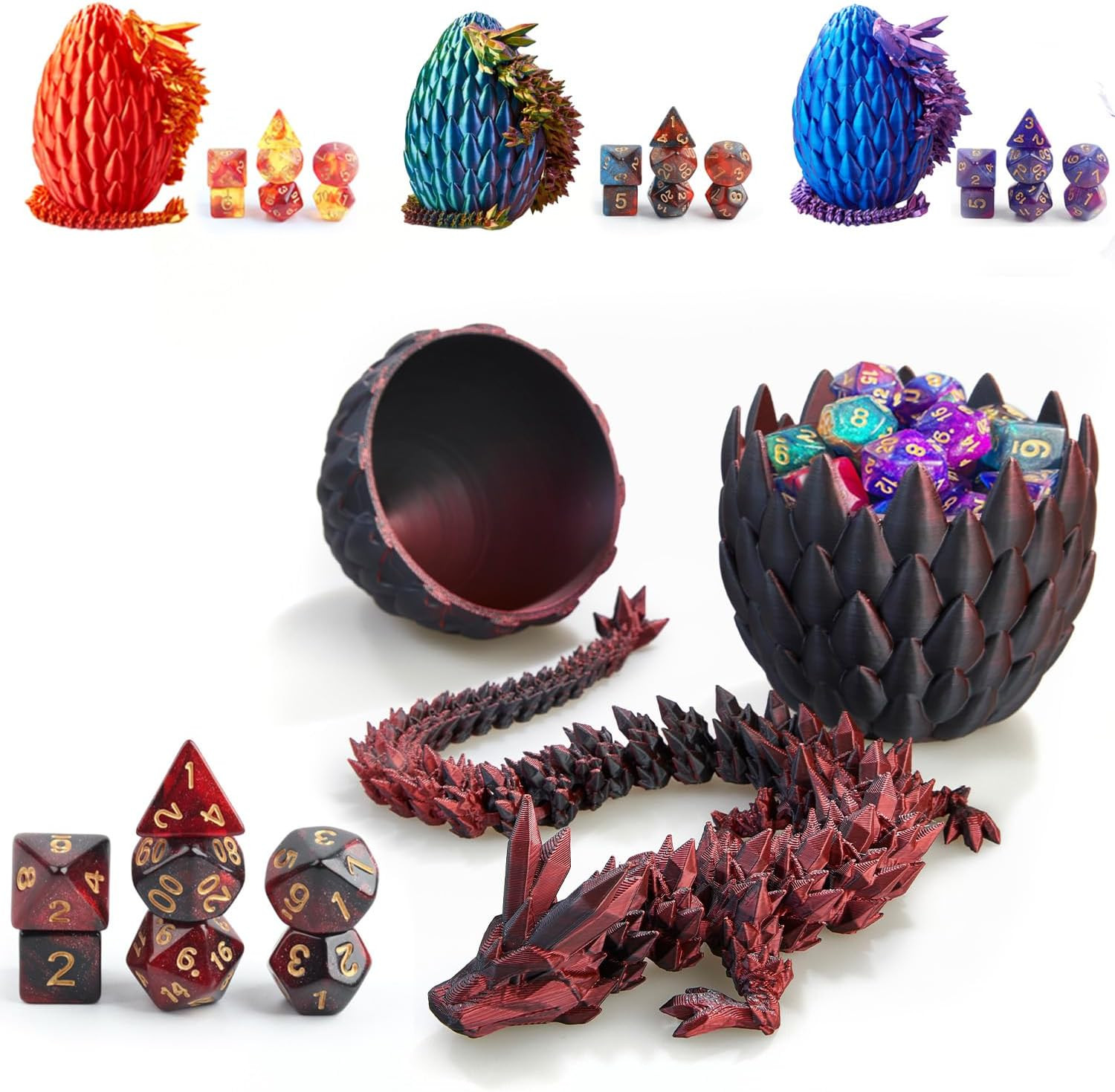 7 Pcs DND Dice Set with 3D Printed Dragon Egg Gift Box RPG Polyhedral Dice