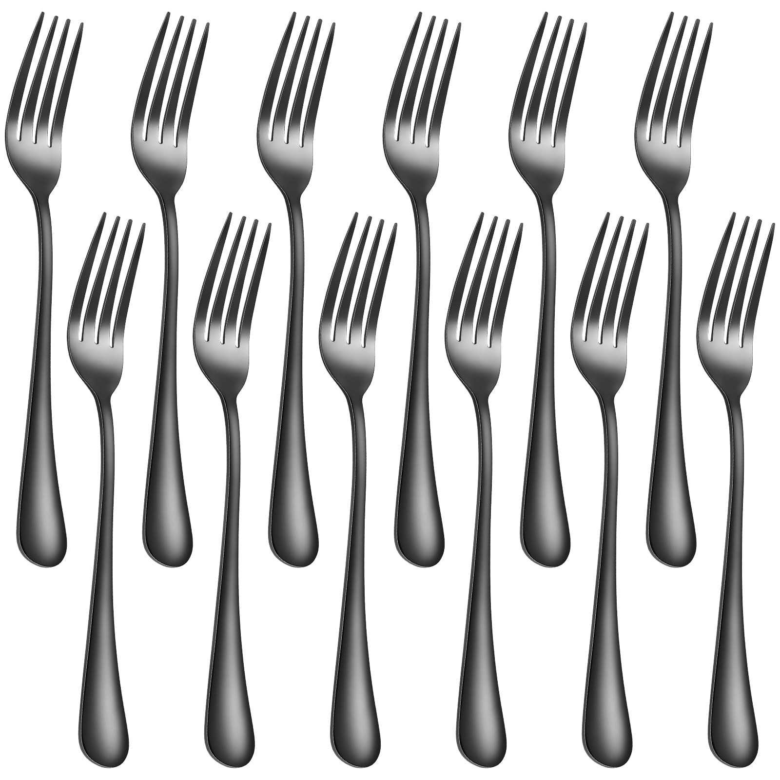 Black Forks Food-Grade Stainless Steel 12-Piece Dinner Fork(Black),