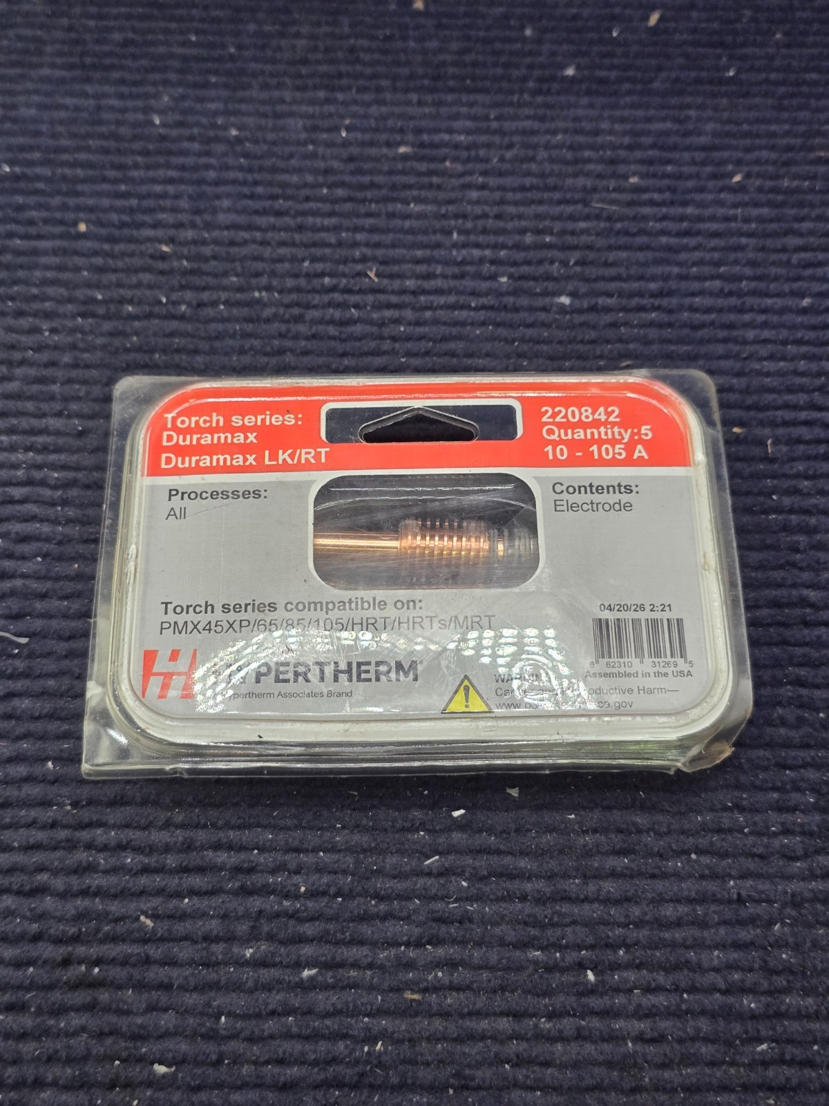 (QTY 5) Hypertherm 220842: Electrode For Duramax Plasma Cutter