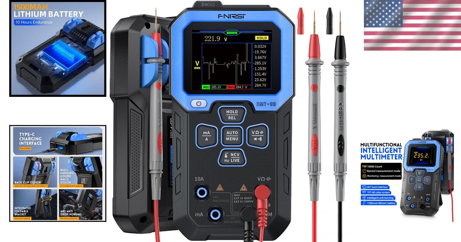Versatile 9999 Counts TRMS Digital Multimeter - Rechargeable Auto-Ranging Tester