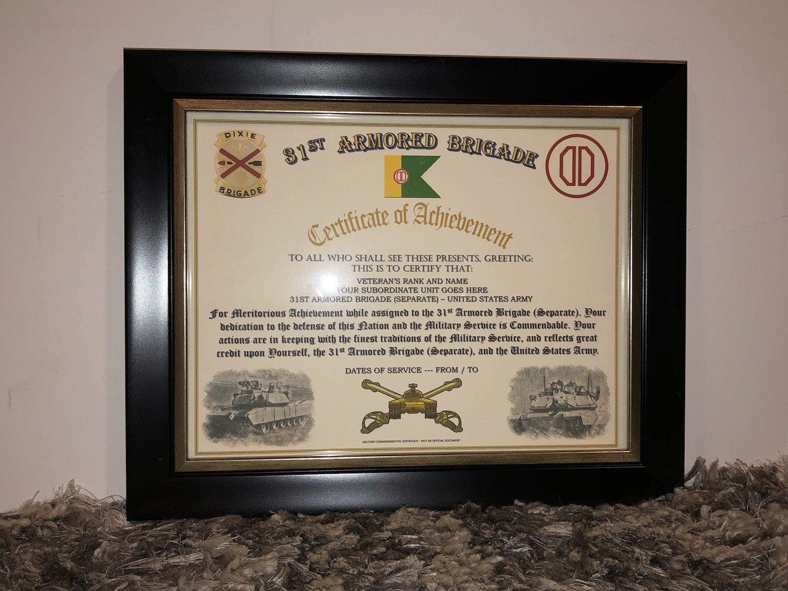31ST ARMORED BRIGADE - ACHIEVEMENT (COMMEMORATIVE CERTIFICATE)