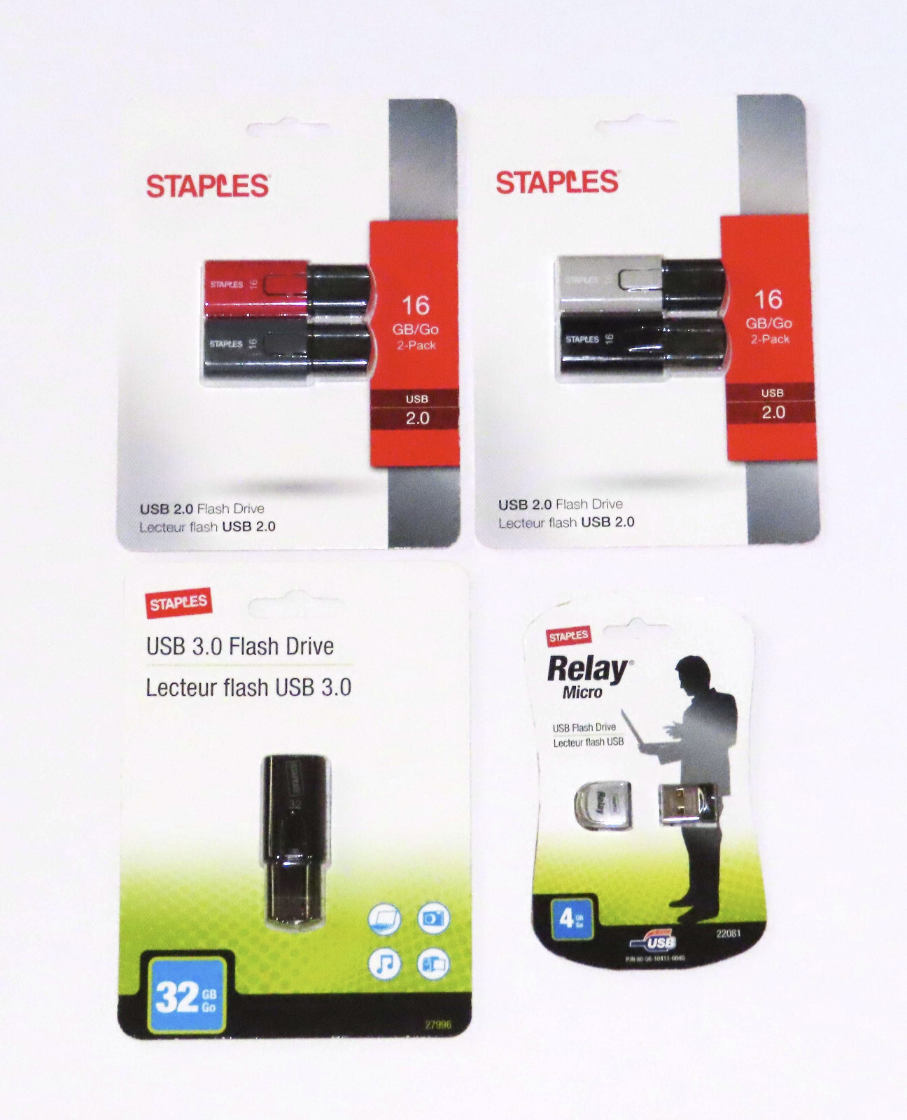 Staples Brand High-Quality Flash Drives (6 Drives, Mixed Lot) — NEW — FREE Ship