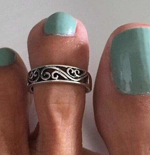 Women's Valentine Day Gift For Her Solid Metal Swirl Adjustable Toe Ring 925 SS