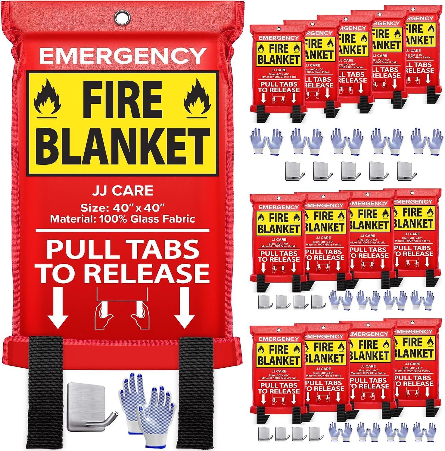 Fire Blanket – 14 Packs with Hooks and Gloves – 40"X40"-Emergency Fire Blanket f
