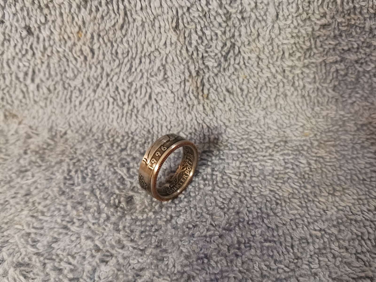 1996 Washington Quarters, coin ring, size 6  (clad)