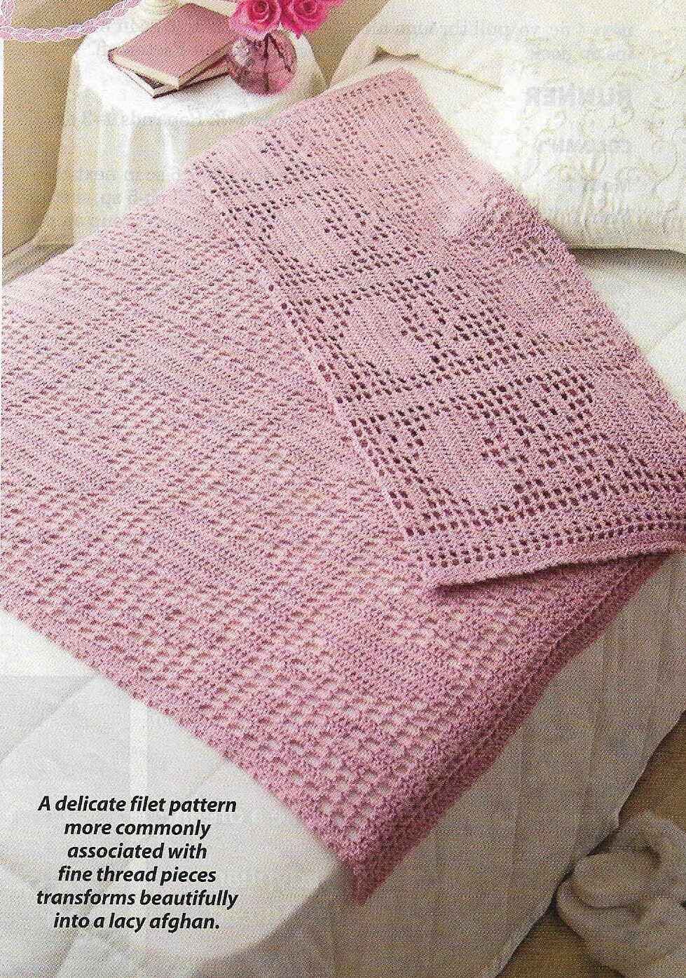 HEARTS & FLOWERS FILET AFGHAN HOME DECOR CROCHET PATTERN INSTRUCTIONS