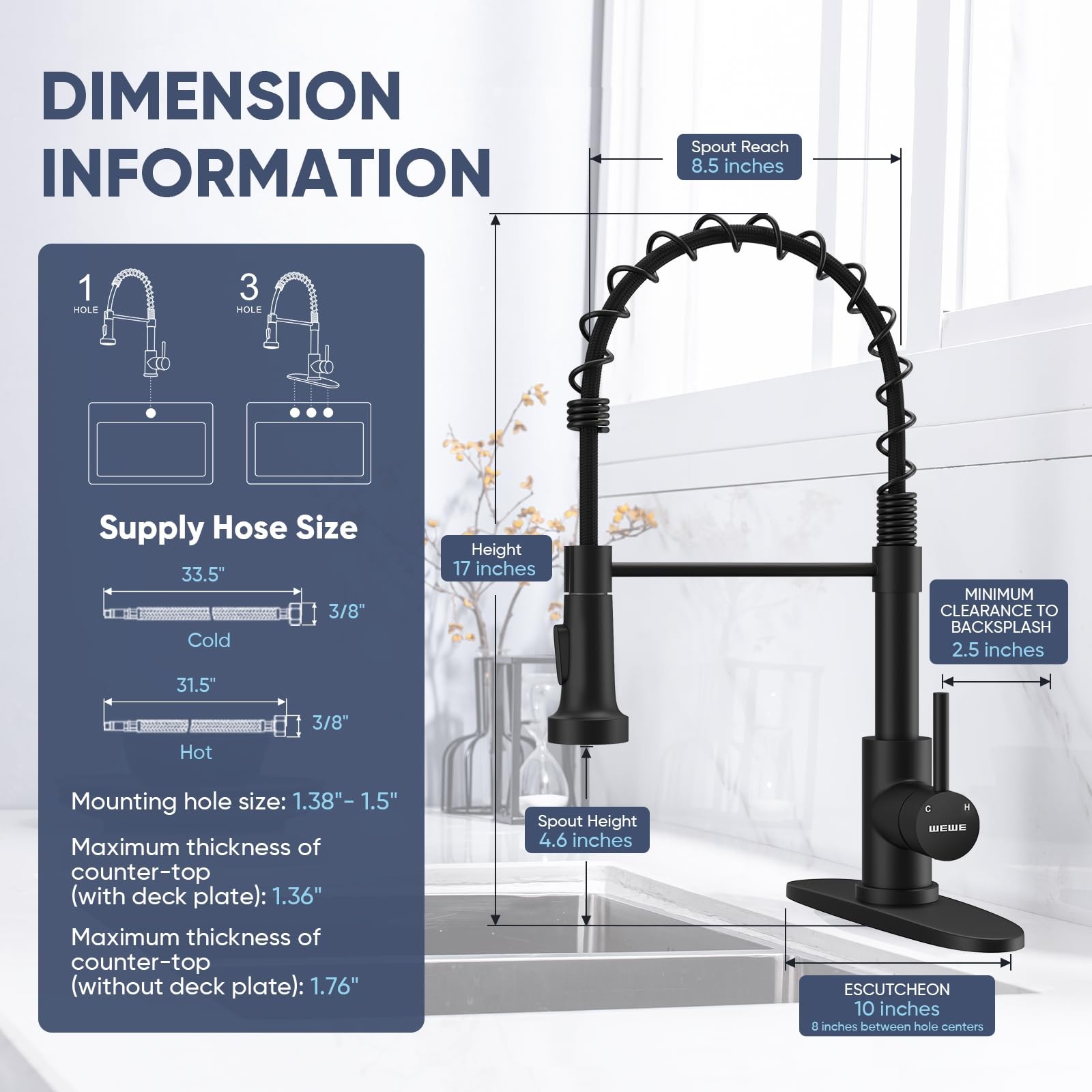 Kitchen Faucets with Pull Down Sprayer Commercial 17 inch Height, Matte Black