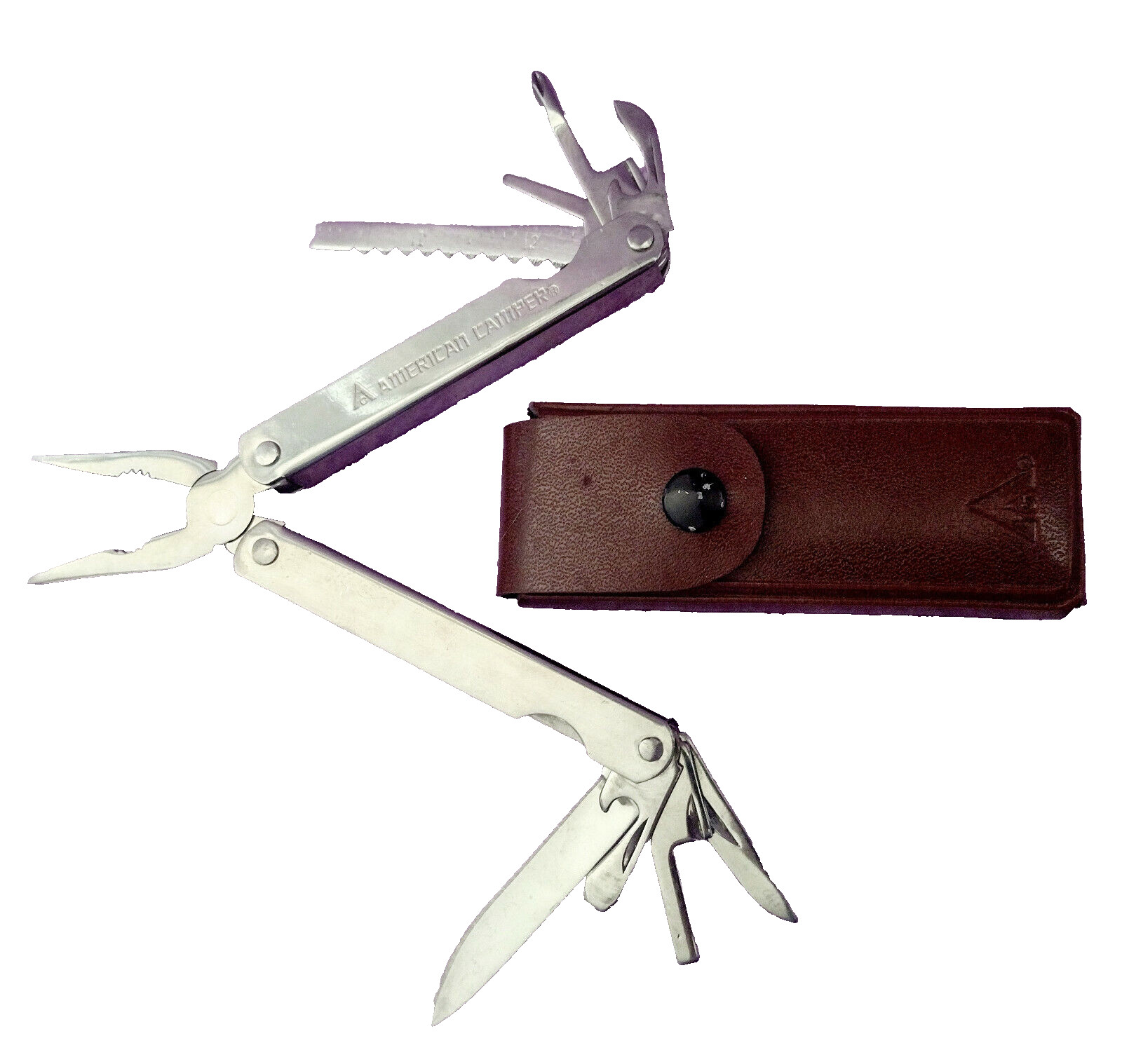 American Camper Multi Tool Stainless Steel in Original Brown Belt Sheath Case
