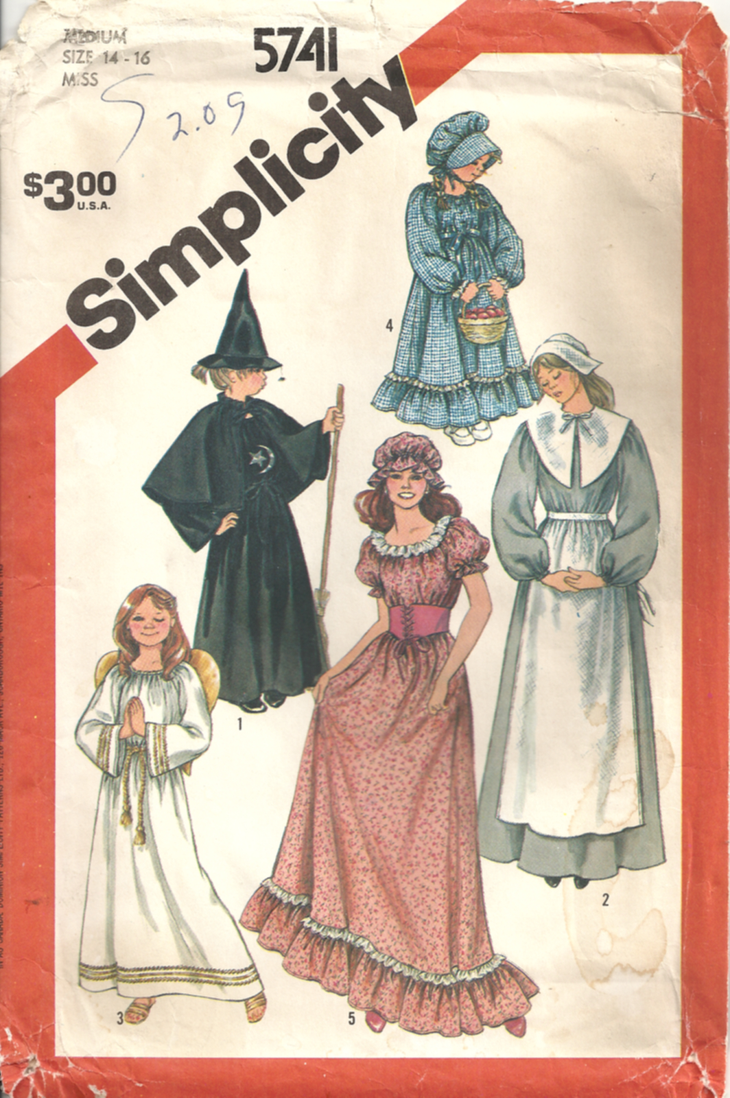 SIMPLICITY 5741 MISSES 14-16 WITCH PILGRIM ANGEL PRAIRIE COLONIAL SEWING PATTERN