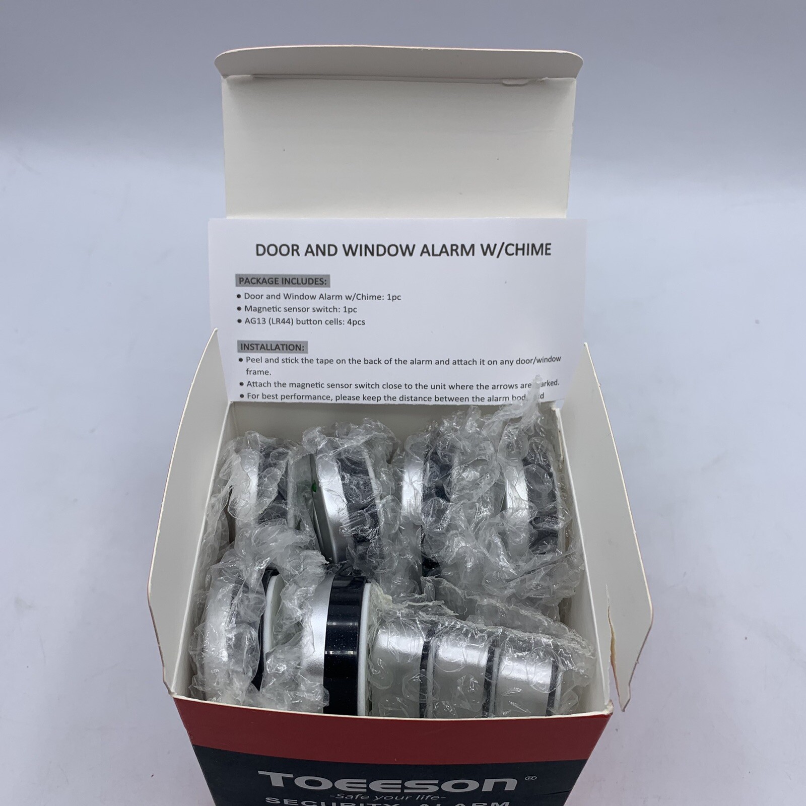 Toeeson Security Alarm With Chime 6pcs For Doors & Windows Sensors New Open Box