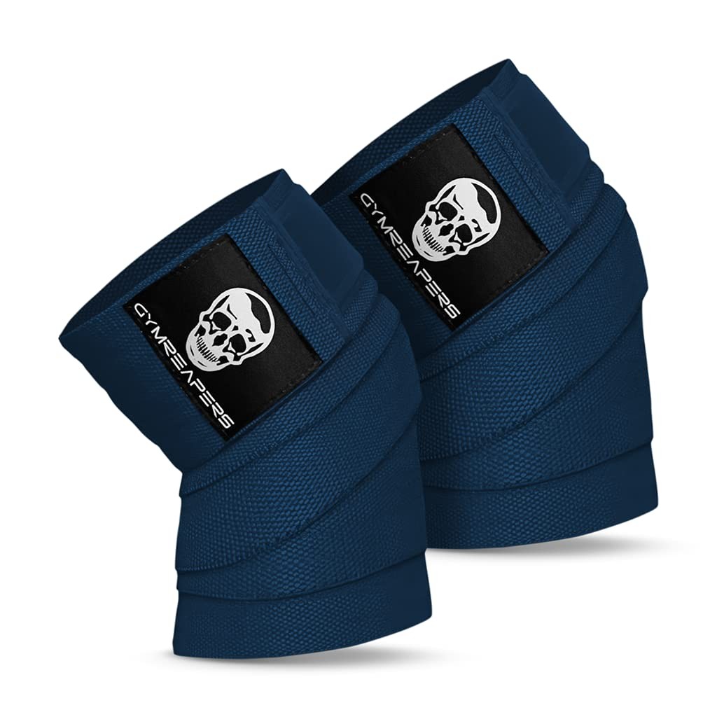 Gymreapers Knee Wraps (Pair) with Strap for Squats, One Size, Navy