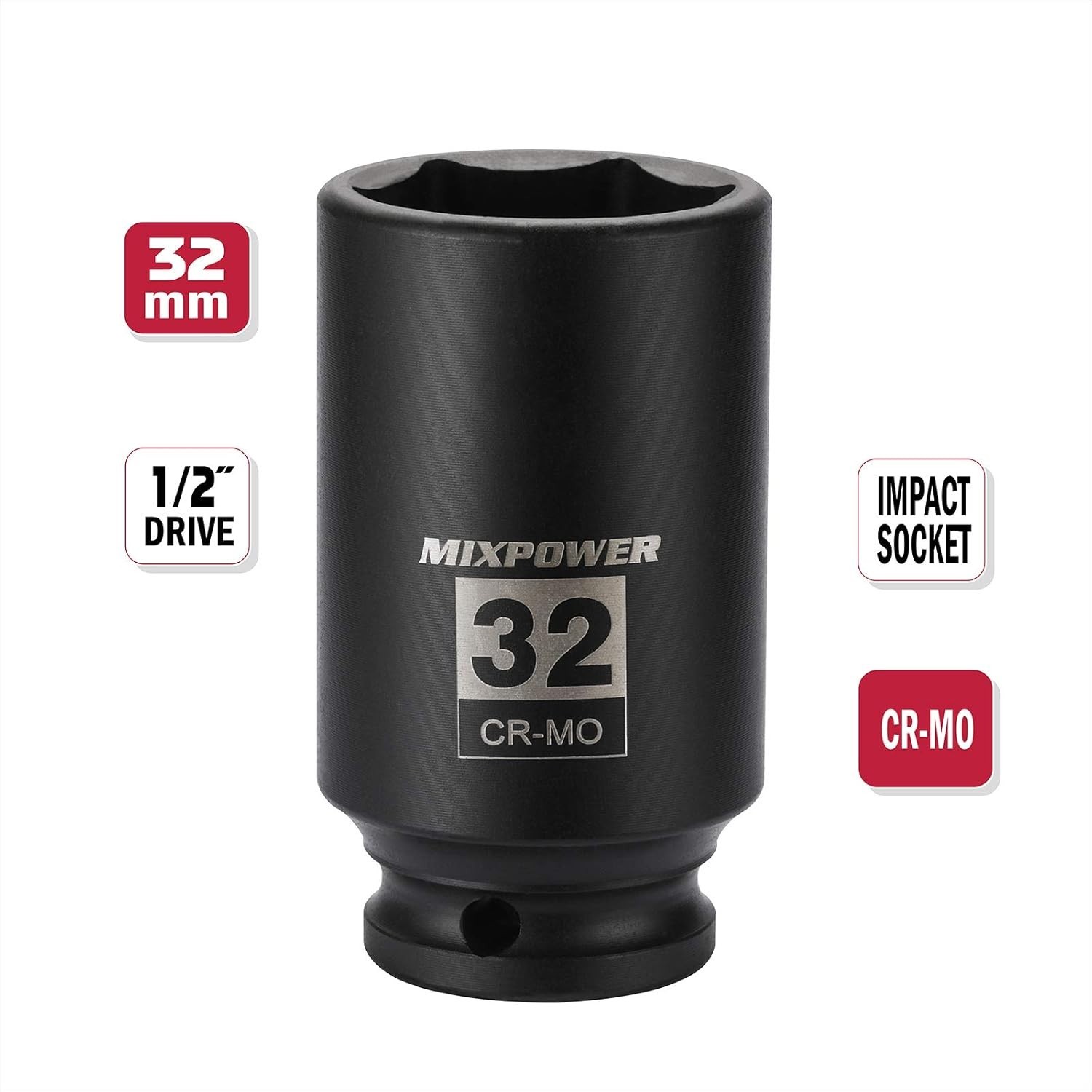 1/2" Drive Deep Impact Socket, 32mm CR-MO with Black Phosphate Finish