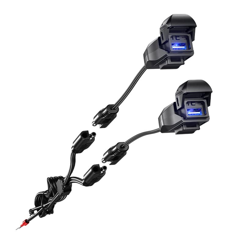 Motorcycle USB Power Supply, Waterproof, Dual Ports, SAE DC 12V Fuse, Power S...