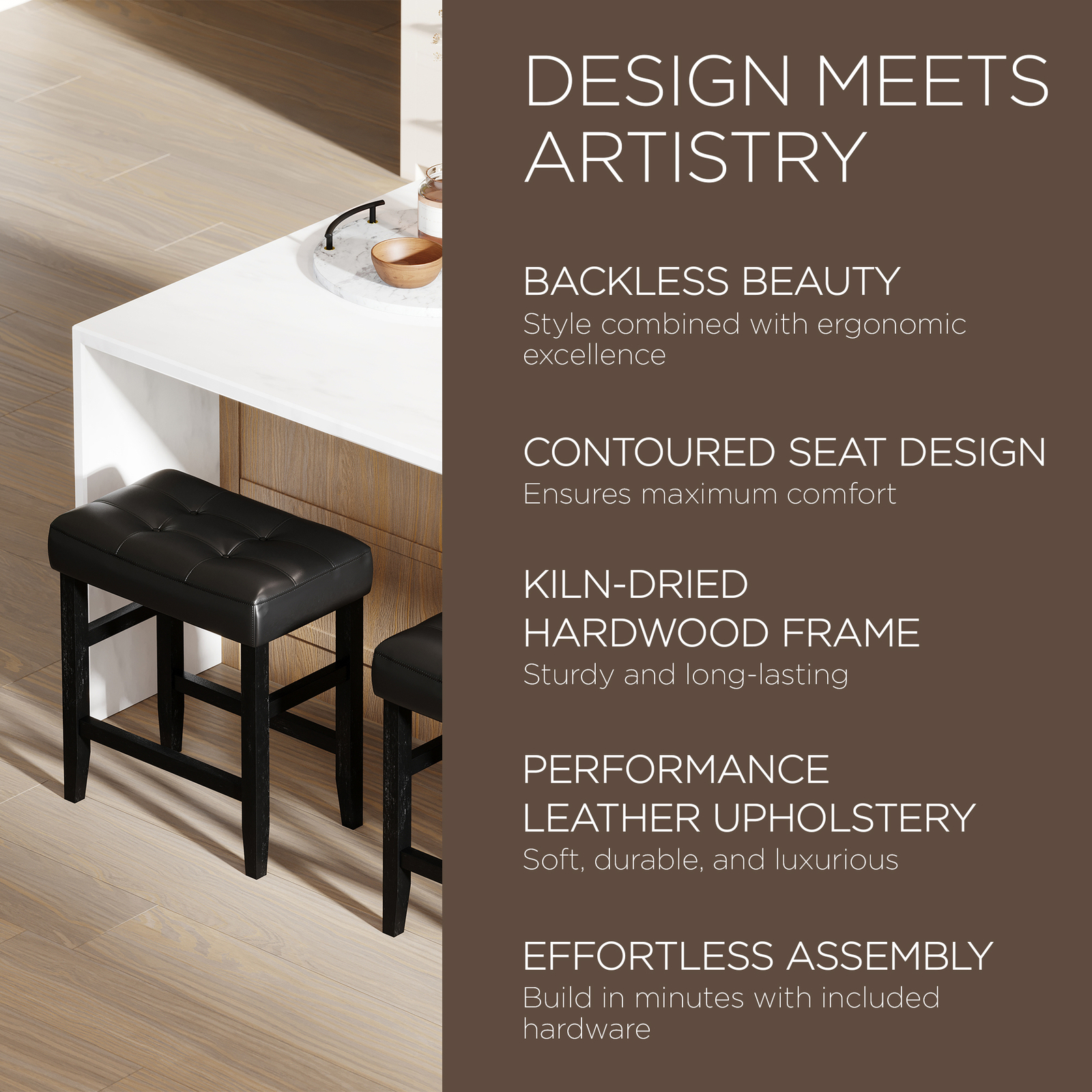 Carte: A La Carte Home Harper Counter Stool in Rustic Black Wood Finish Set of 2