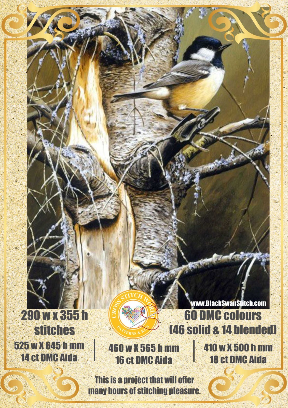 Chickadee on Birch Tree 1276 Chart Counted Cross Stitch Pattern DMC