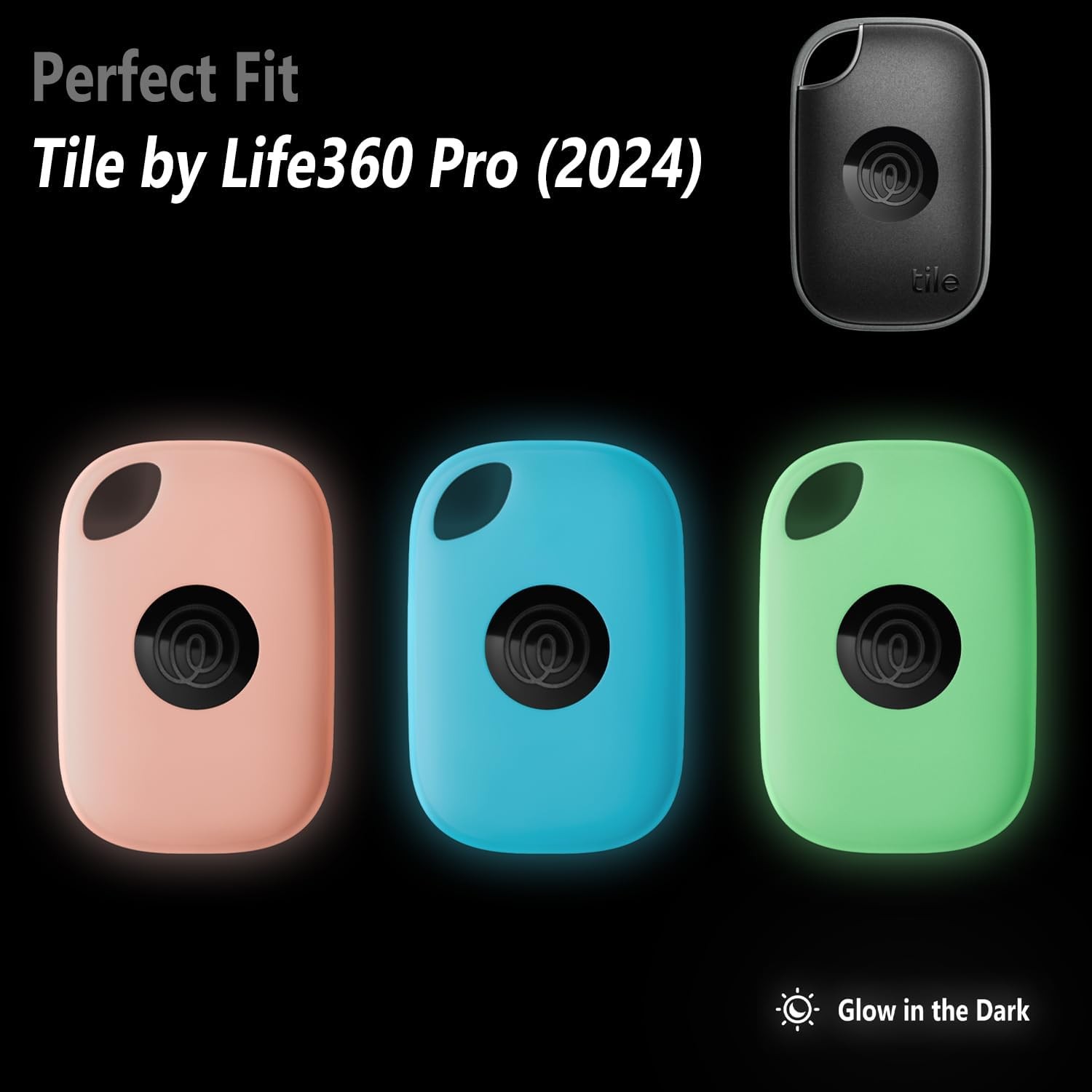 Geiomoo Silicone Case for Tile Pro (2024) Tracker, Luminous Green+Pink+Blue