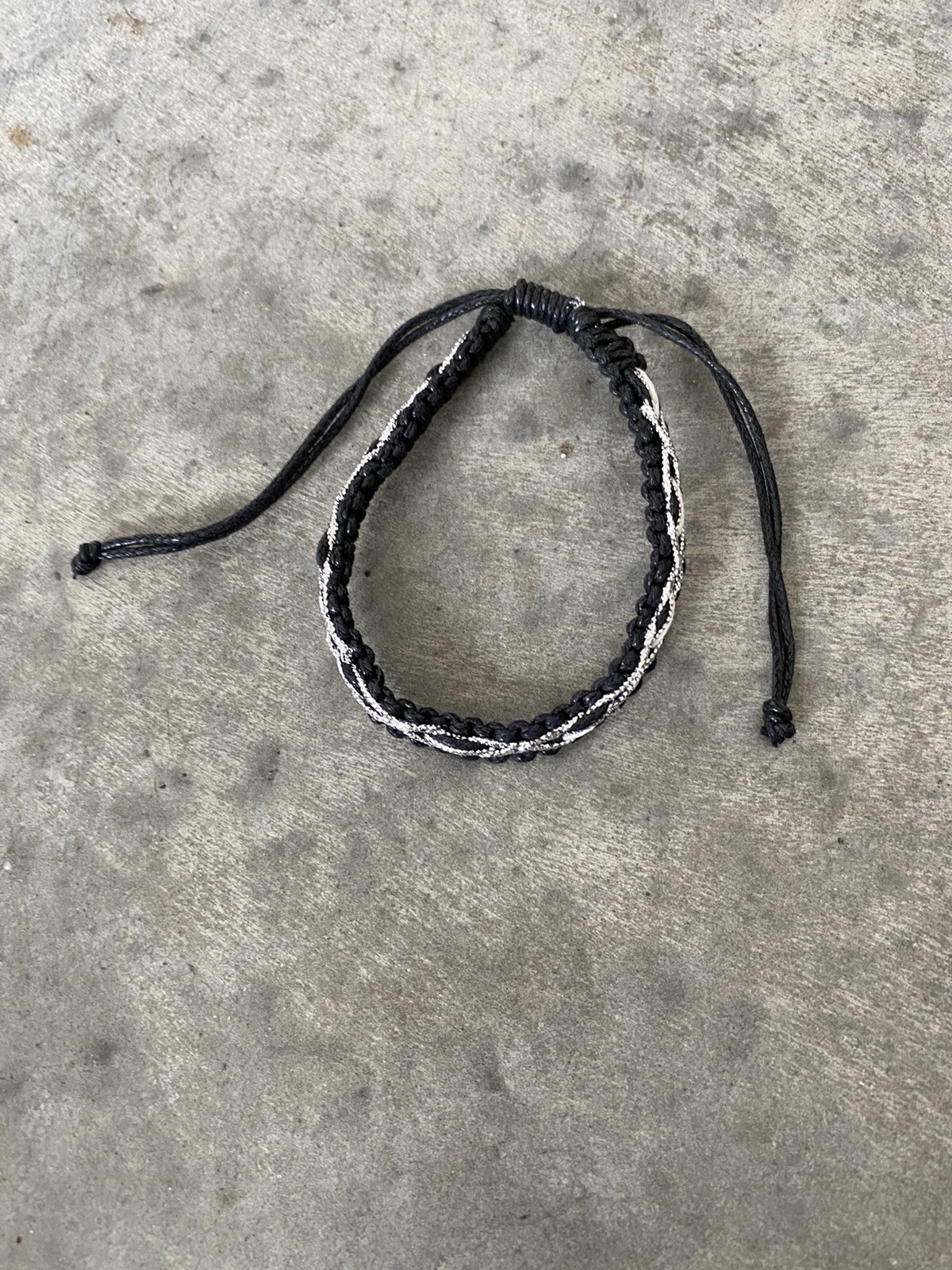 Silver Black Woven Rope Bracelet Artisan Handmade